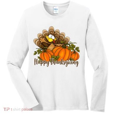 Happy Thanksgiving Pumpkins Fall Autumn Cute Turkey Women's Long Sleeve Shirt