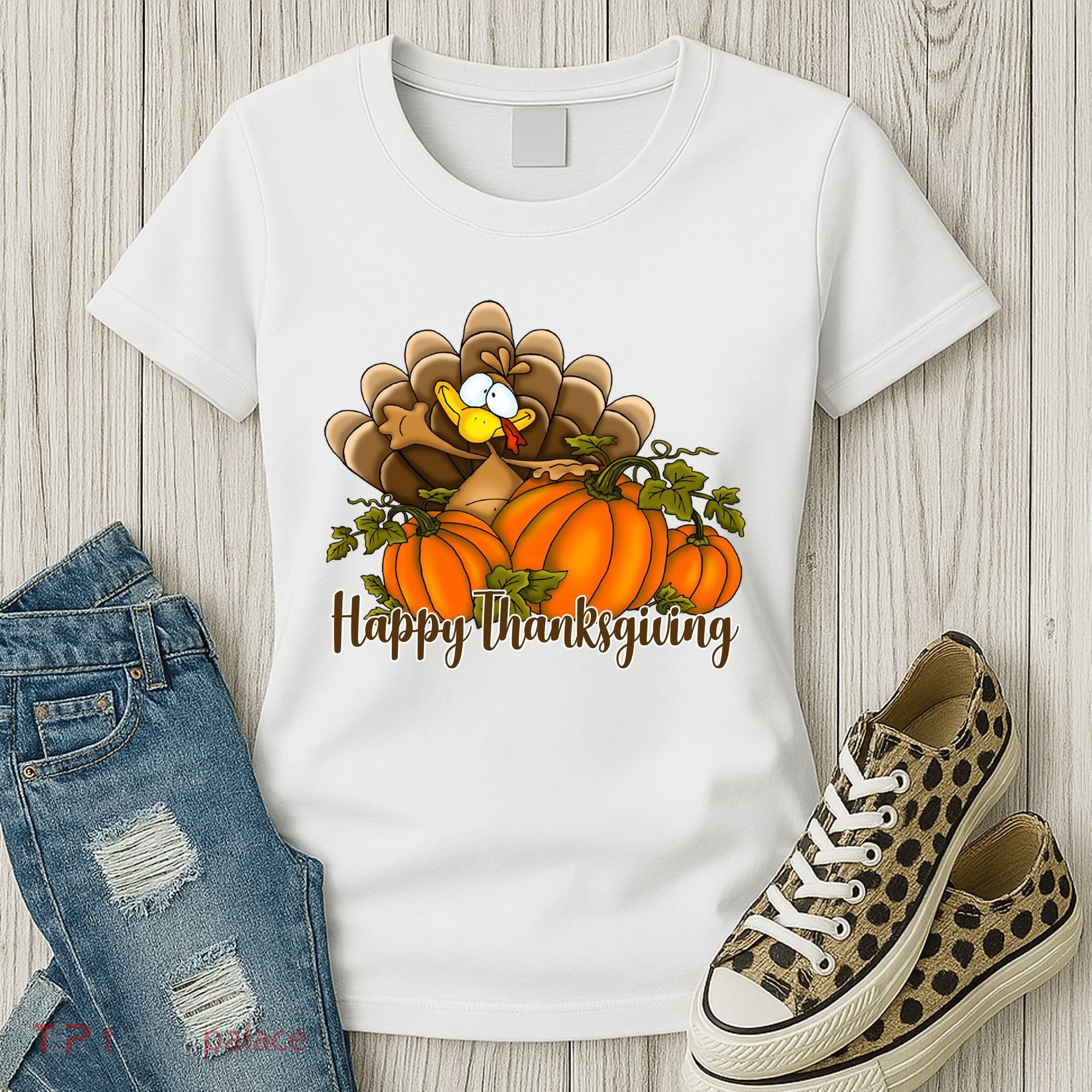 Happy Thanksgiving Pumpkins Fall Autumn Cute Turkey Women's T-Shirt