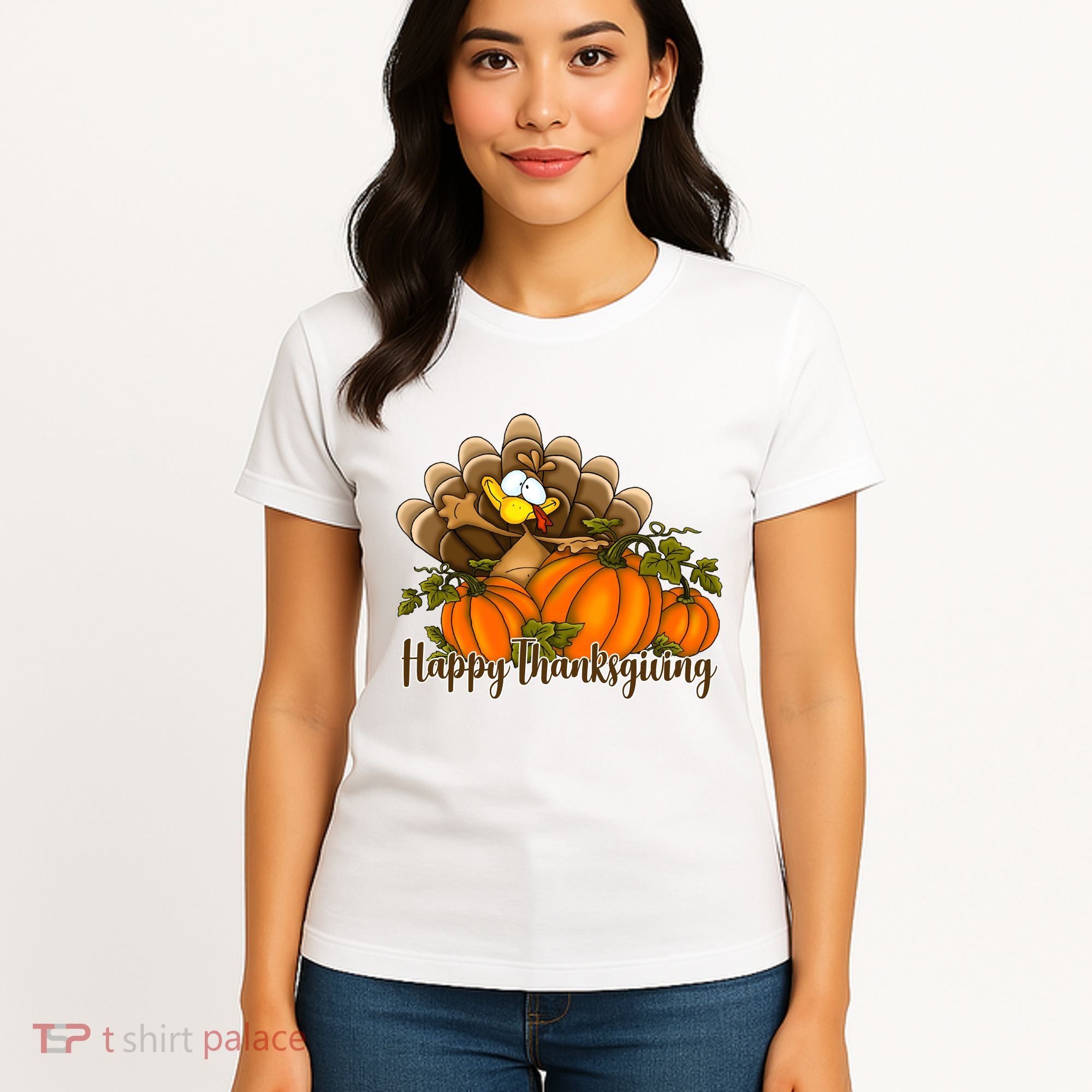 Happy Thanksgiving Pumpkins Fall Autumn Cute Turkey Women's T-Shirt
