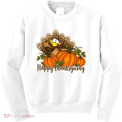 Happy Thanksgiving Pumpkins Fall Autumn Cute Turkey Kids Sweatshirt