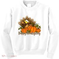 Happy Thanksgiving Pumpkins Fall Autumn Cute Turkey Kids Sweatshirt thumb 0