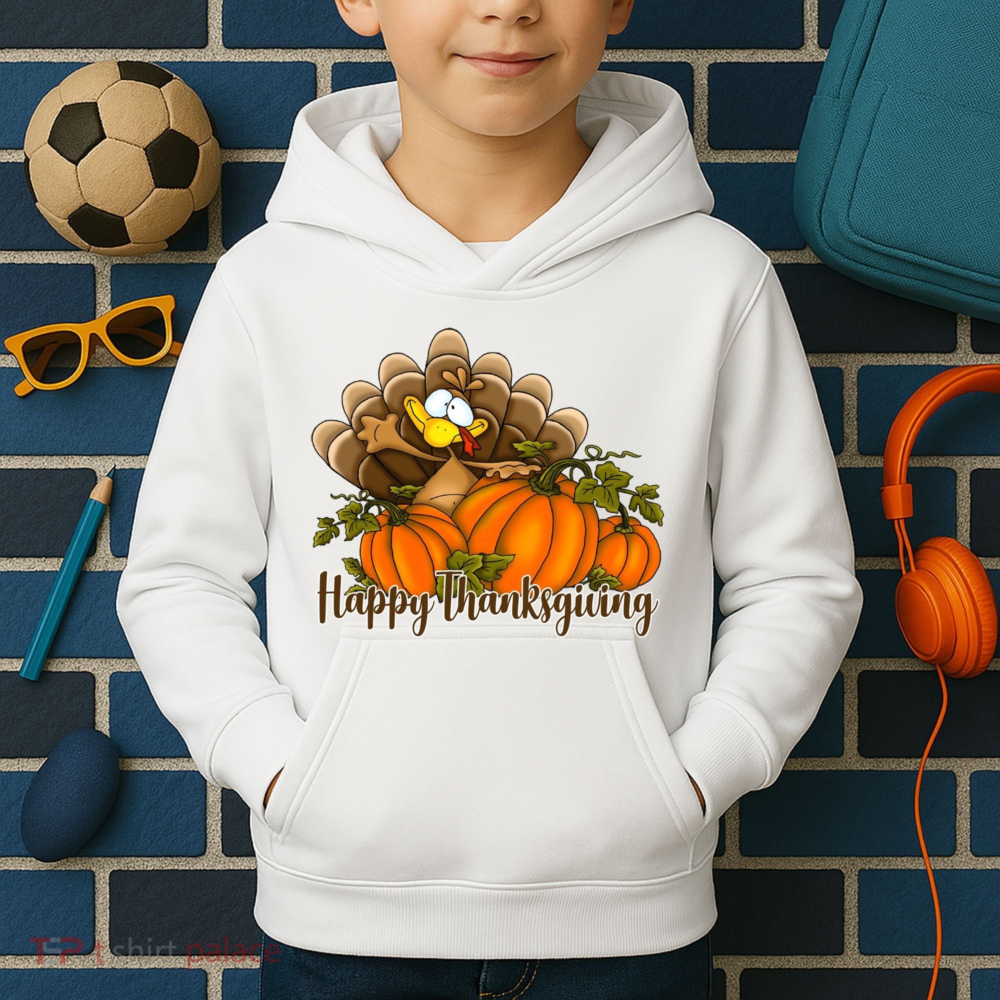 Happy Thanksgiving Pumpkins Fall Autumn Cute Turkey Kids Hoodie