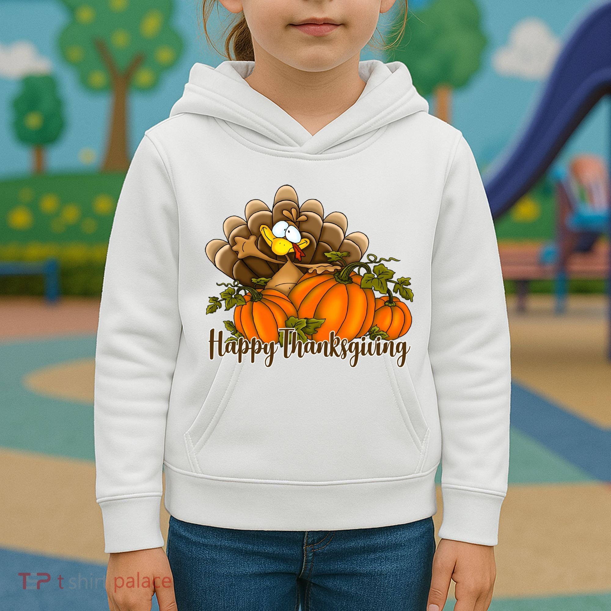 Happy Thanksgiving Pumpkins Fall Autumn Cute Turkey Kids Hoodie