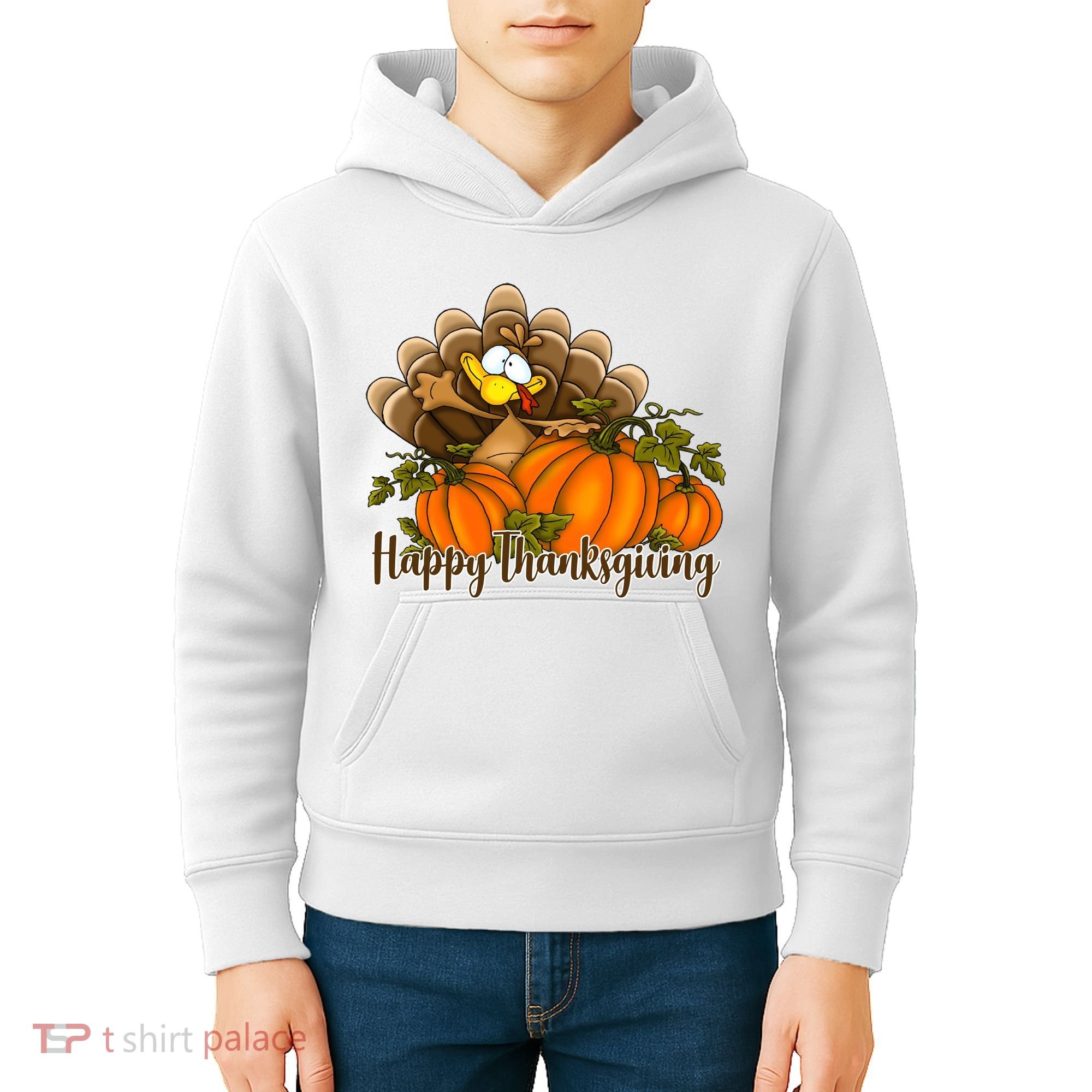 Happy Thanksgiving Pumpkins Fall Autumn Cute Turkey Kids Hoodie