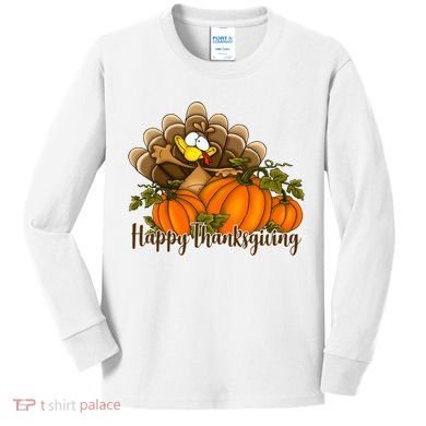 Happy Thanksgiving Pumpkins Fall Autumn Cute Turkey Kids Long Sleeve Shirt