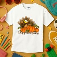 Happy Thanksgiving Pumpkins Fall Autumn Cute Turkey Kids T-Shirt thumb 3