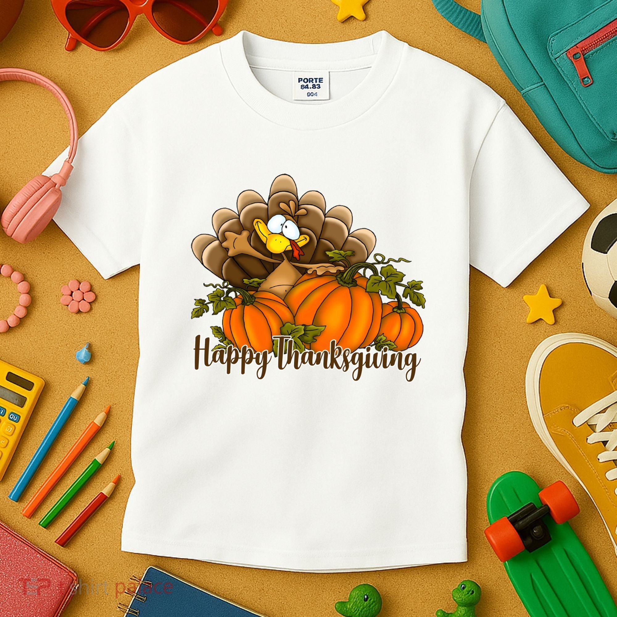 Happy Thanksgiving Pumpkins Fall Autumn Cute Turkey Kids T-Shirt