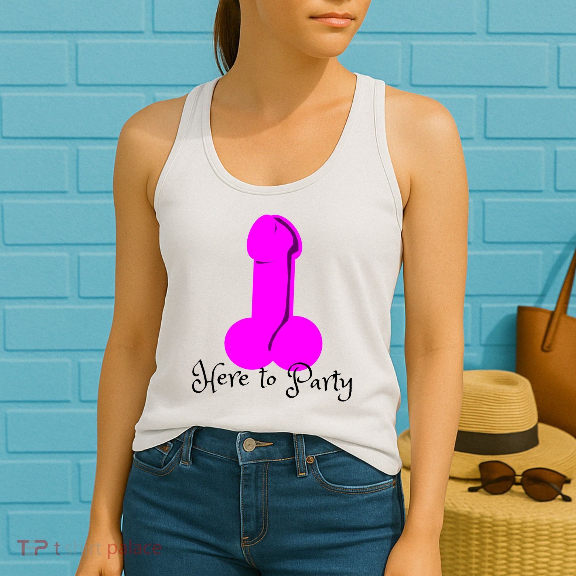 Here To Party Dick Dirty Funny Adult Sex Joke Gift Idea Women's Tank Top