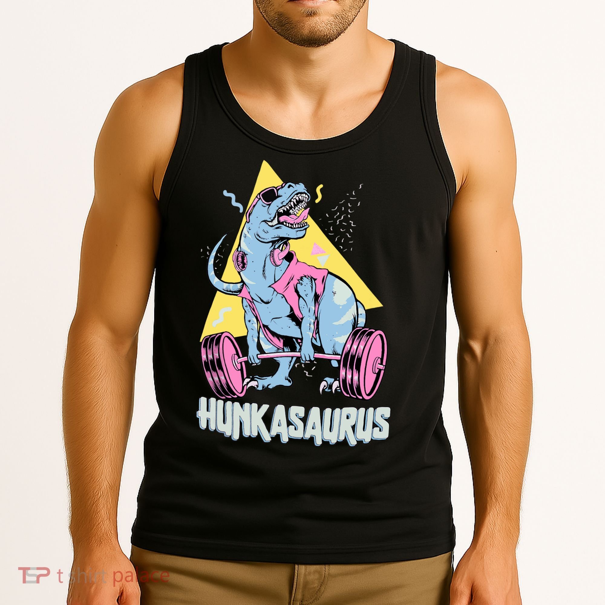 Hunkasaurus T rex Dinosaur Funny Gym & Workout Tank Top