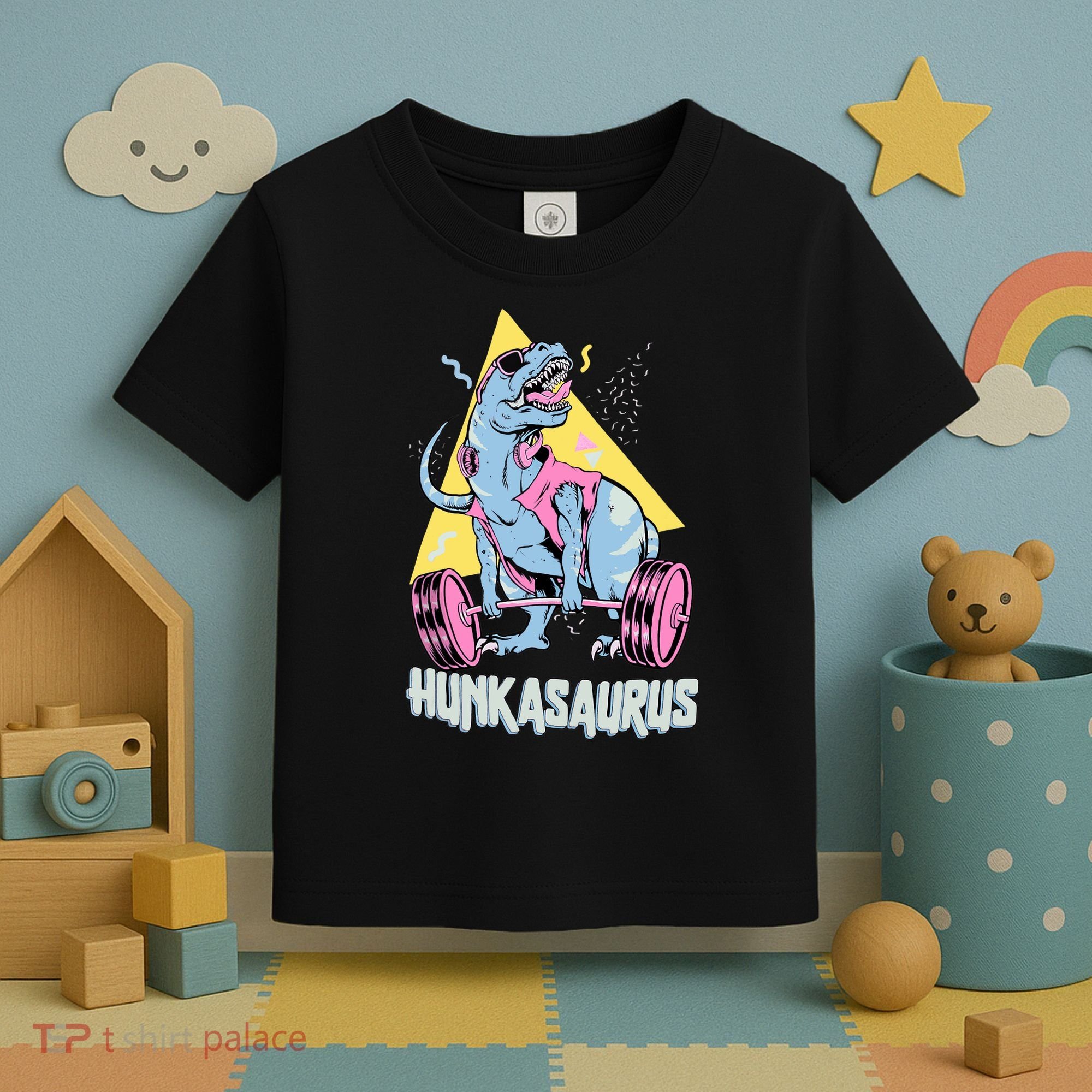 Hunkasaurus T rex Dinosaur Funny Gym & Workout Toddler T-Shirt