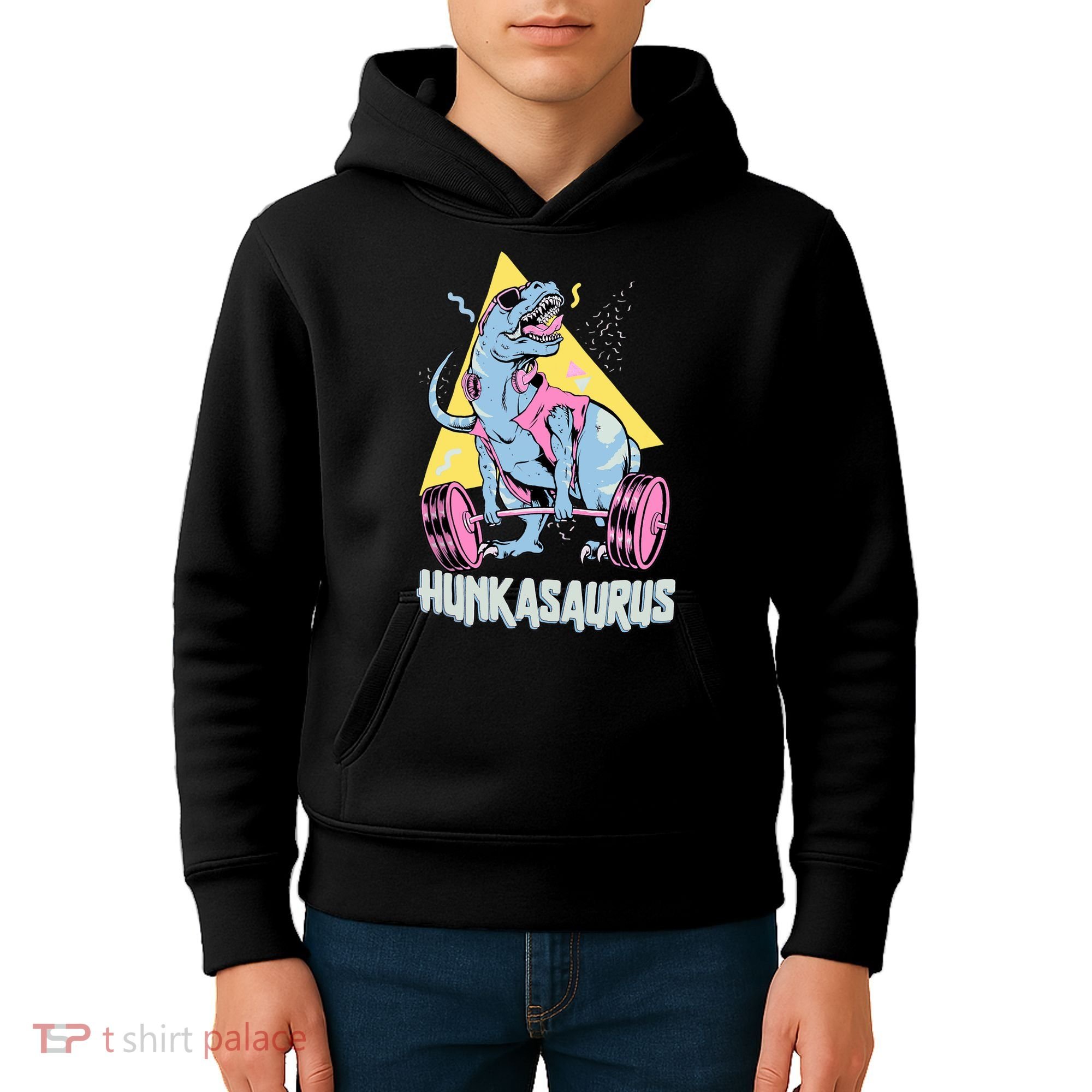 Hunkasaurus T rex Dinosaur Funny Gym & Workout Kids Hoodie