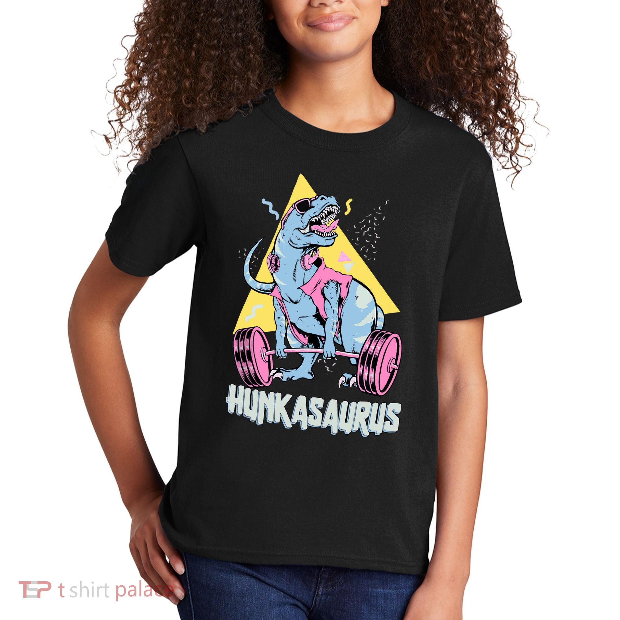 Hunkasaurus T rex Dinosaur Funny Gym & Workout Kids T-Shirt