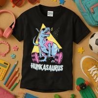 Hunkasaurus T rex Dinosaur Funny Gym & Workout Kids T-Shirt thumb 3