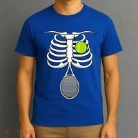 Halloween Tennis Racket Ball Game Sport Skeleton Cool Gift T-Shirt thumb 3
