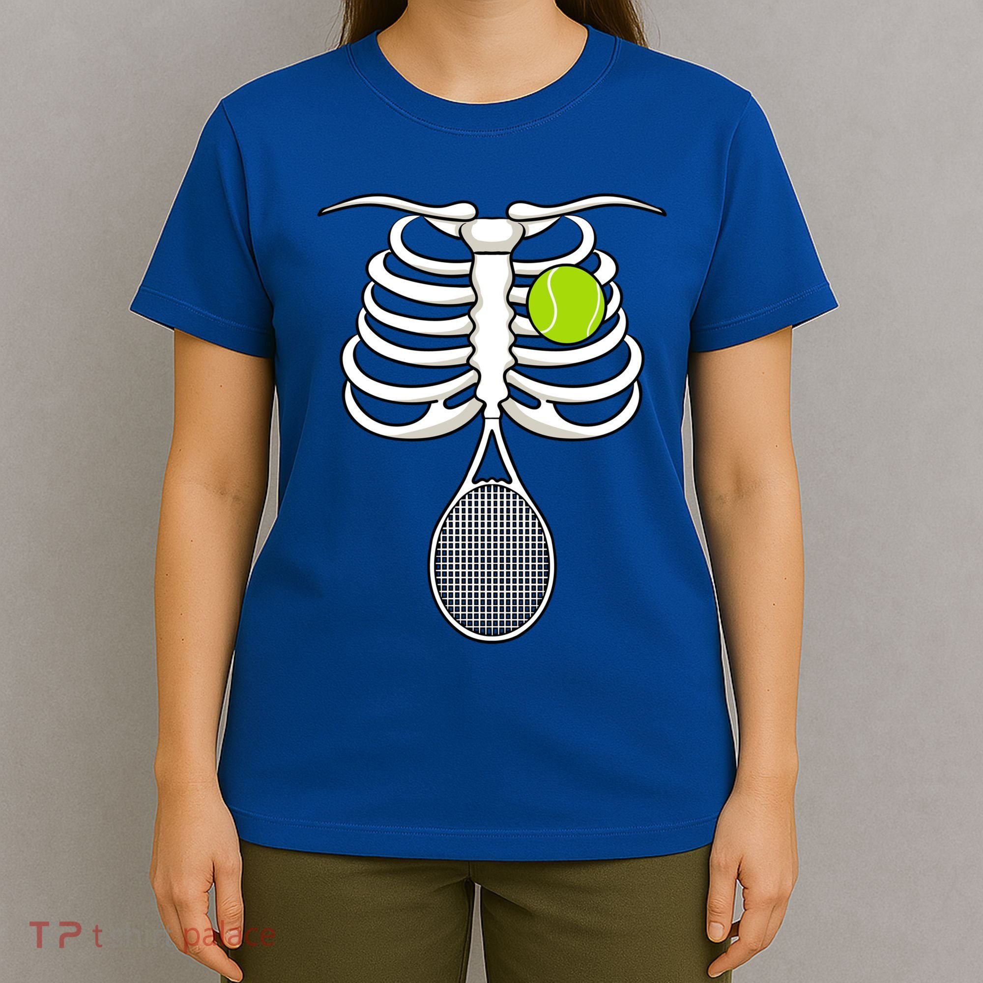Halloween Tennis Racket Ball Game Sport Skeleton Cool Gift T-Shirt