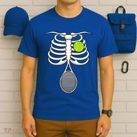 Halloween Tennis Racket Ball Game Sport Skeleton Cool Gift T-Shirt thumb 6