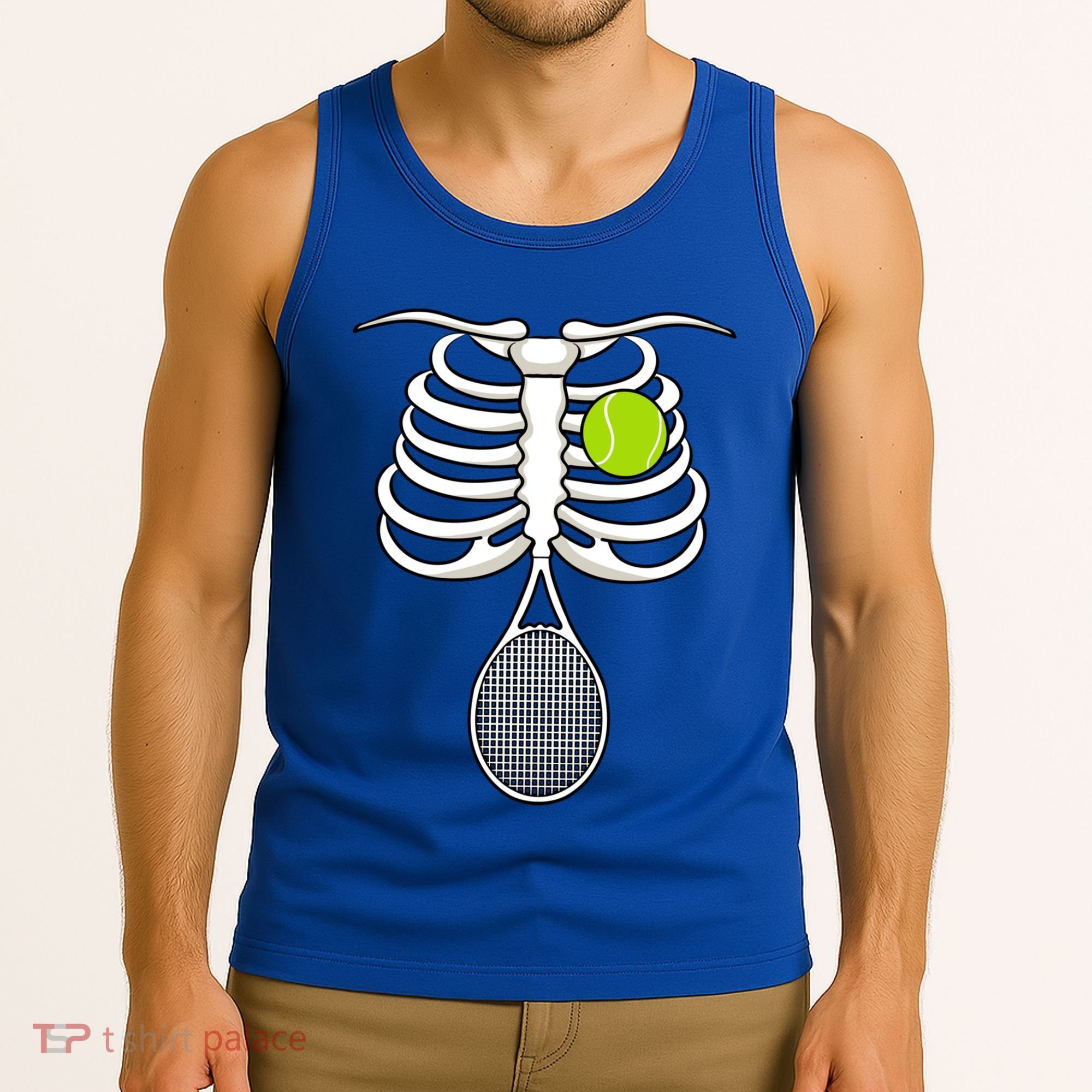 Halloween Tennis Racket Ball Game Sport Skeleton Cool Gift Tank Top