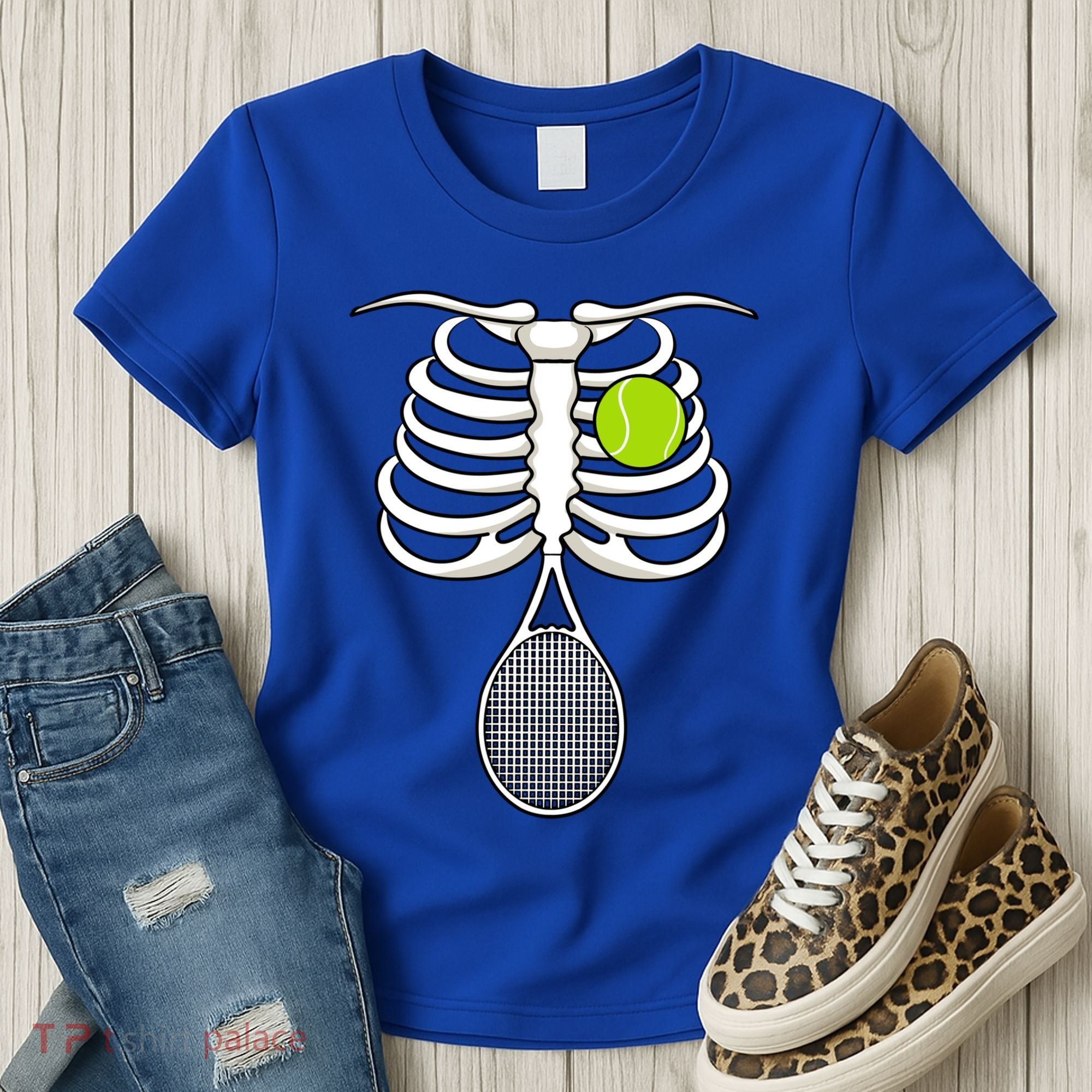 Halloween Tennis Racket Ball Game Sport Skeleton Cool Gift Women's T-Shirt