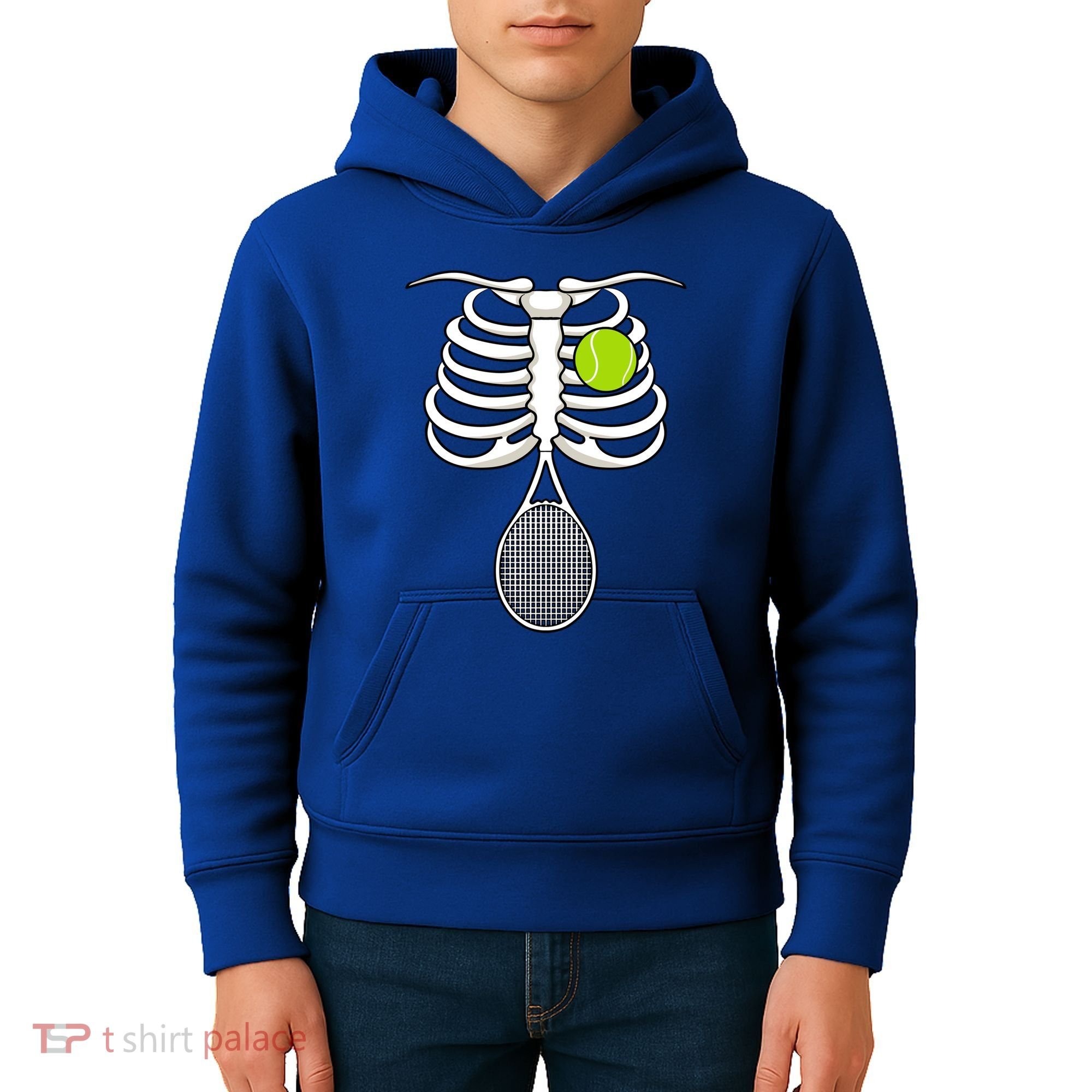 Halloween Tennis Racket Ball Game Sport Skeleton Cool Gift Kids Hoodie