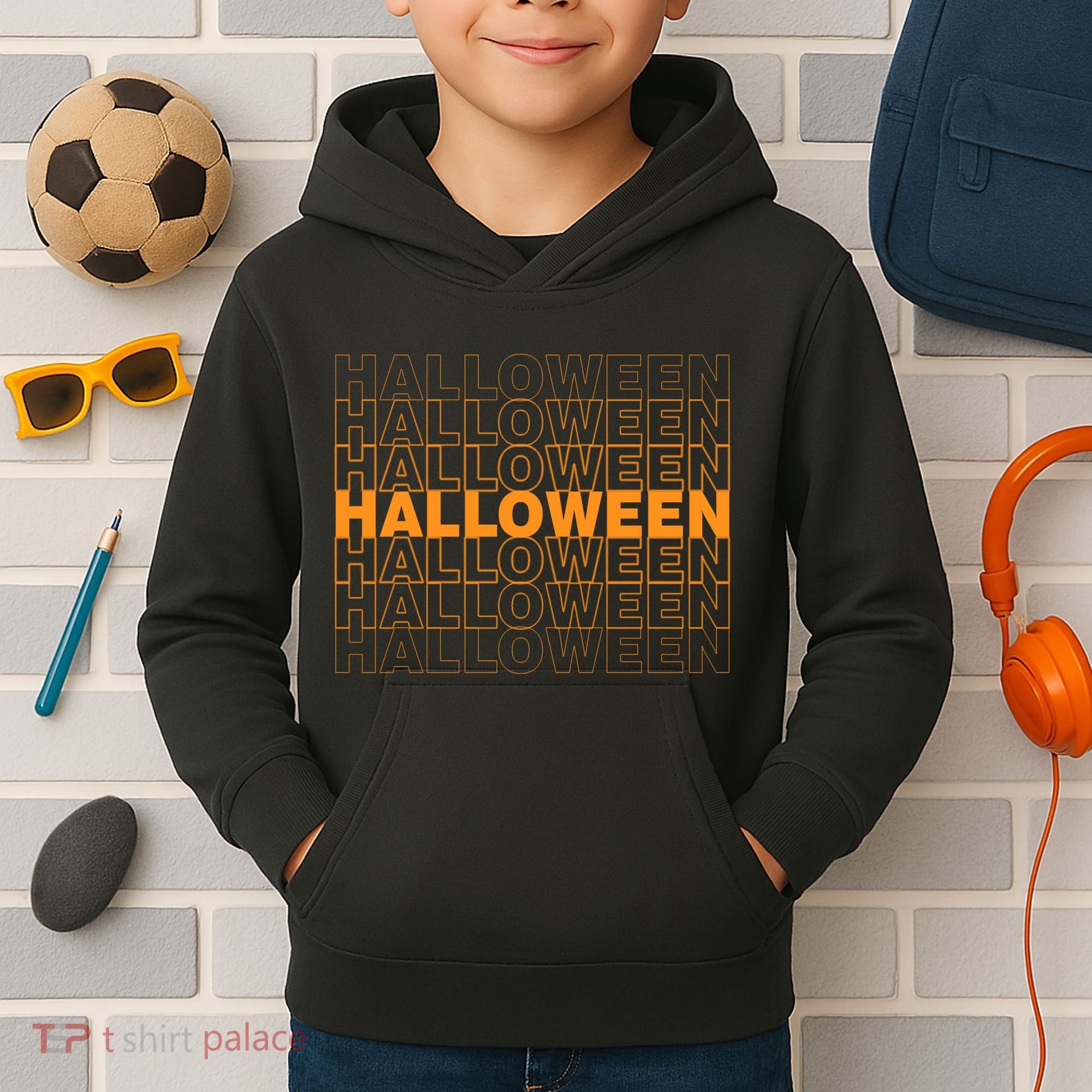 Halloween Text Repeated Kids Hoodie