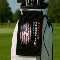 Heart Transplant Recipient Heart Flag Us Surgery Survivor Golf Towel thumb 2
