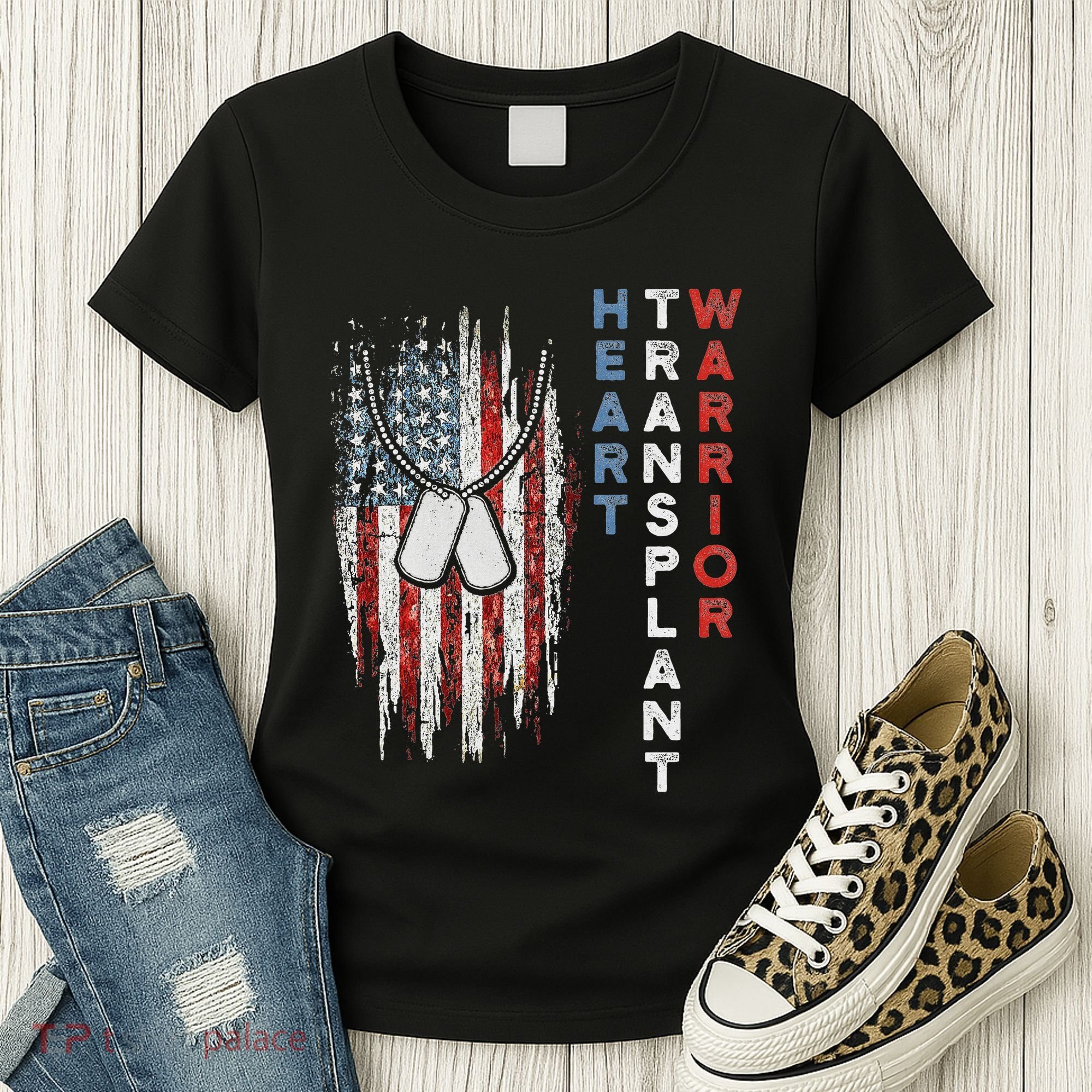 Heart Transplant Recipient Heart Flag Us Surgery Survivor Women's T-Shirt