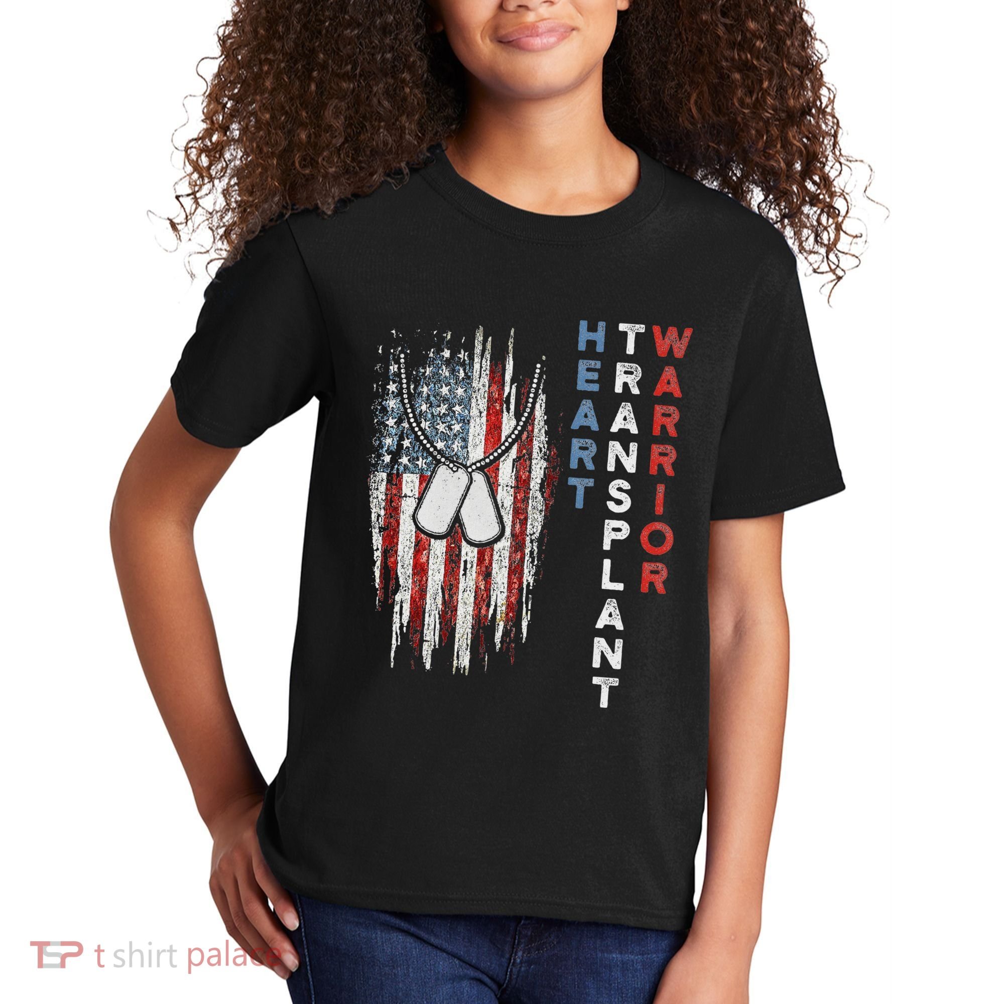 Heart Transplant Recipient Heart Flag Us Surgery Survivor Kids T-Shirt