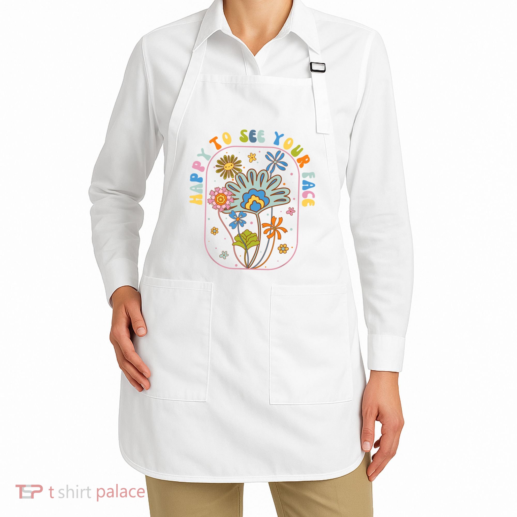 Happy To See Your Face Groovy Flowers Back To School Teacher Apron
