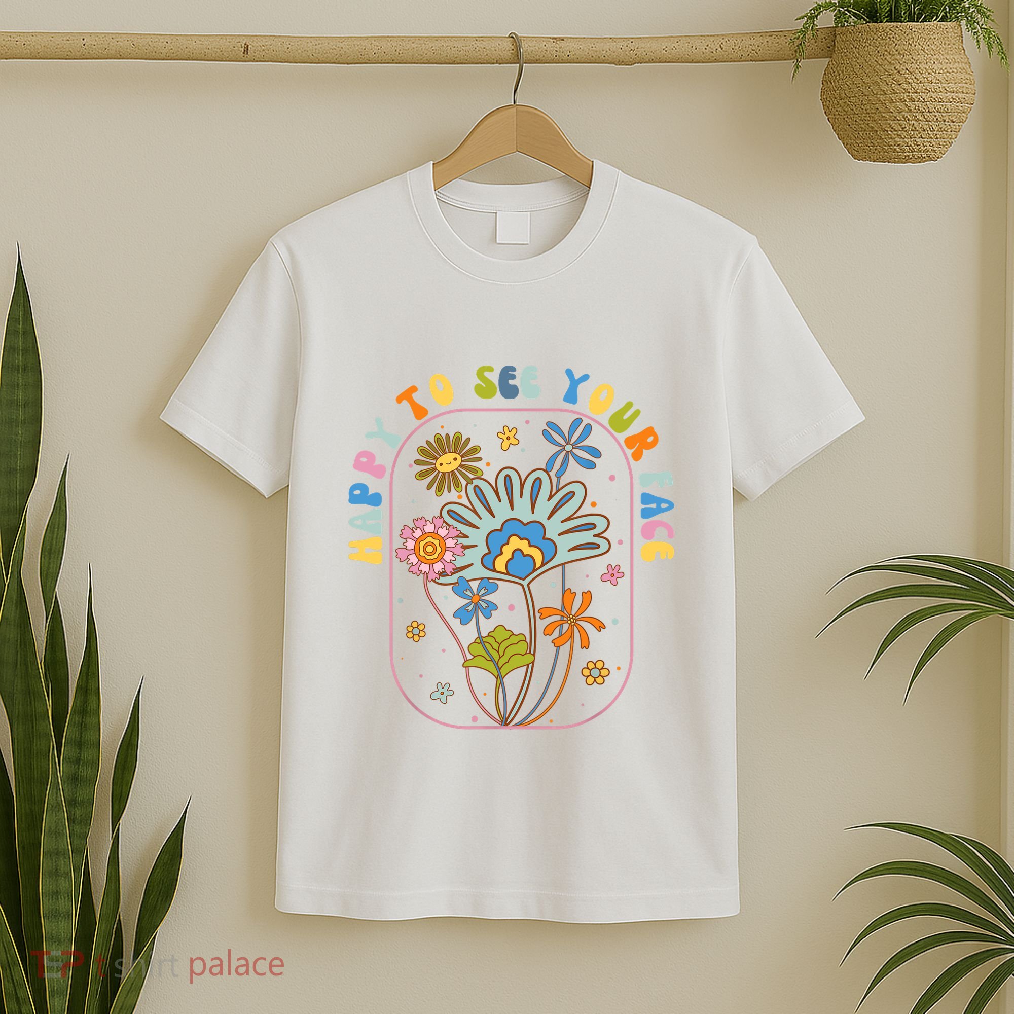 Happy To See Your Face Groovy Flowers Back To School Teacher T-Shirt