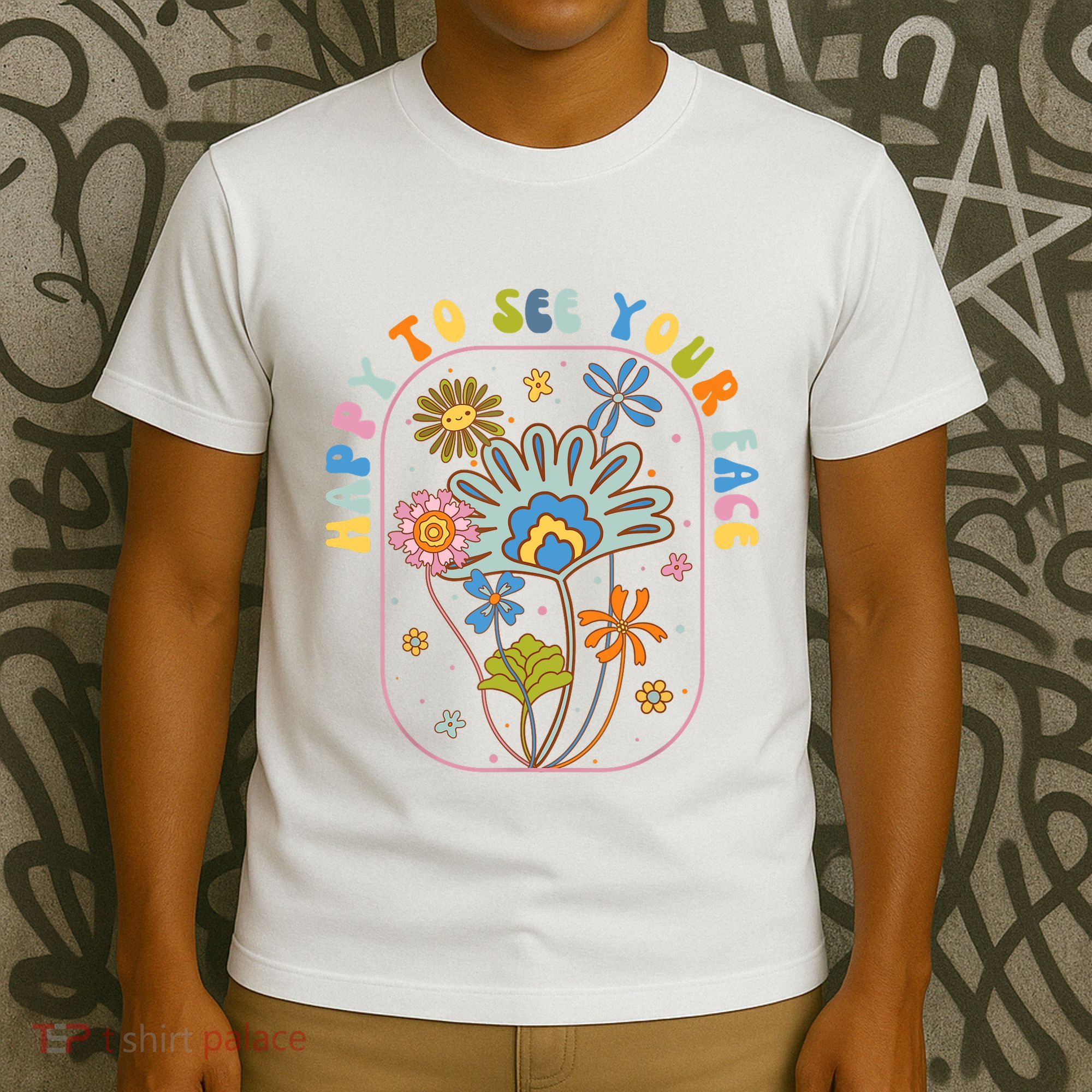 Happy To See Your Face Groovy Flowers Back To School Teacher T-Shirt
