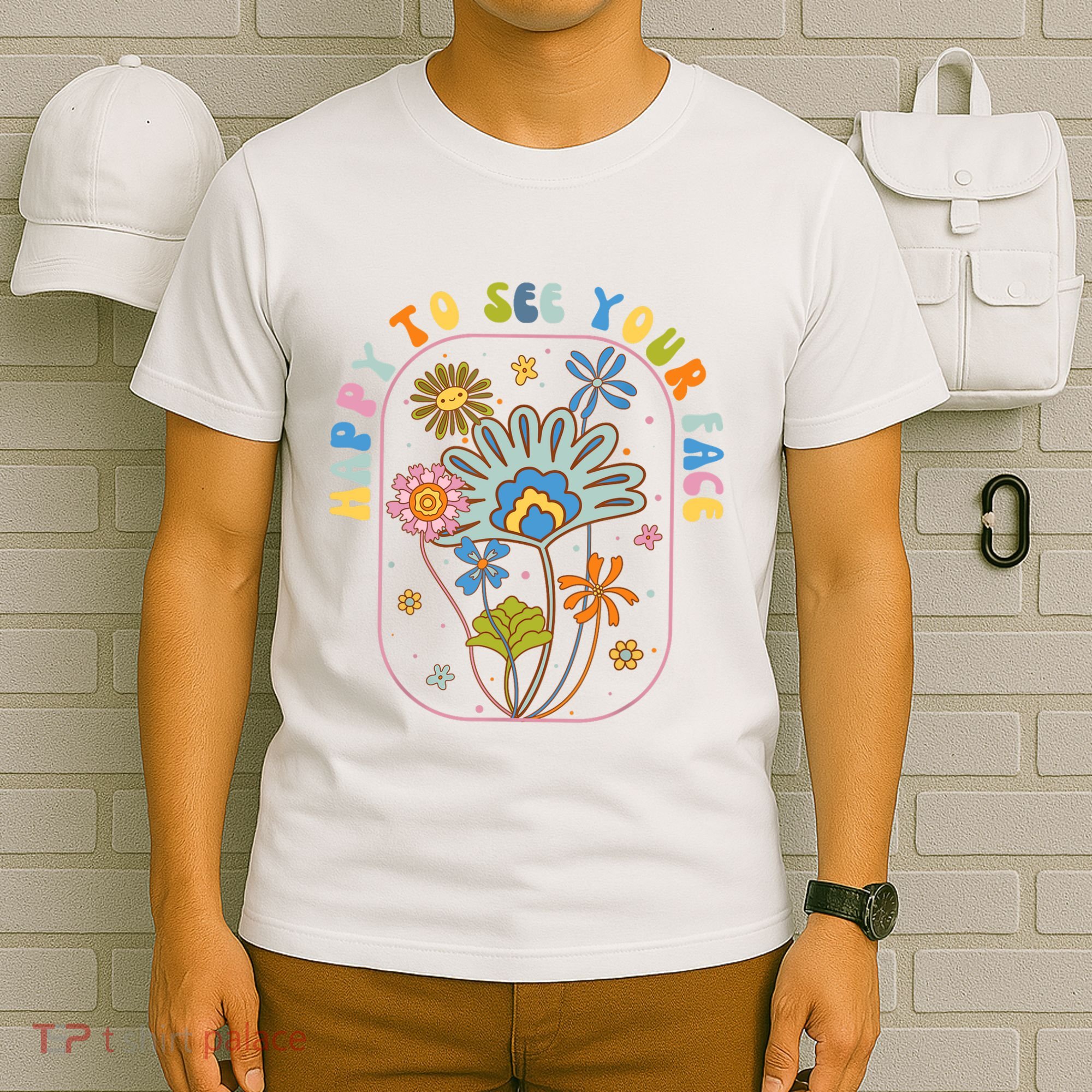 Happy To See Your Face Groovy Flowers Back To School Teacher T-Shirt