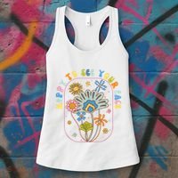Happy To See Your Face Groovy Flowers Back To School Teacher Women's Tank Top thumb 3