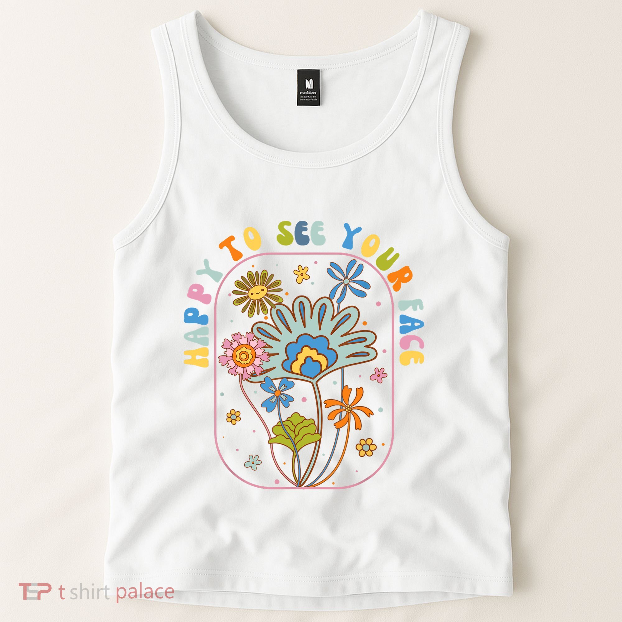 Happy To See Your Face Groovy Flowers Back To School Teacher Tank Top