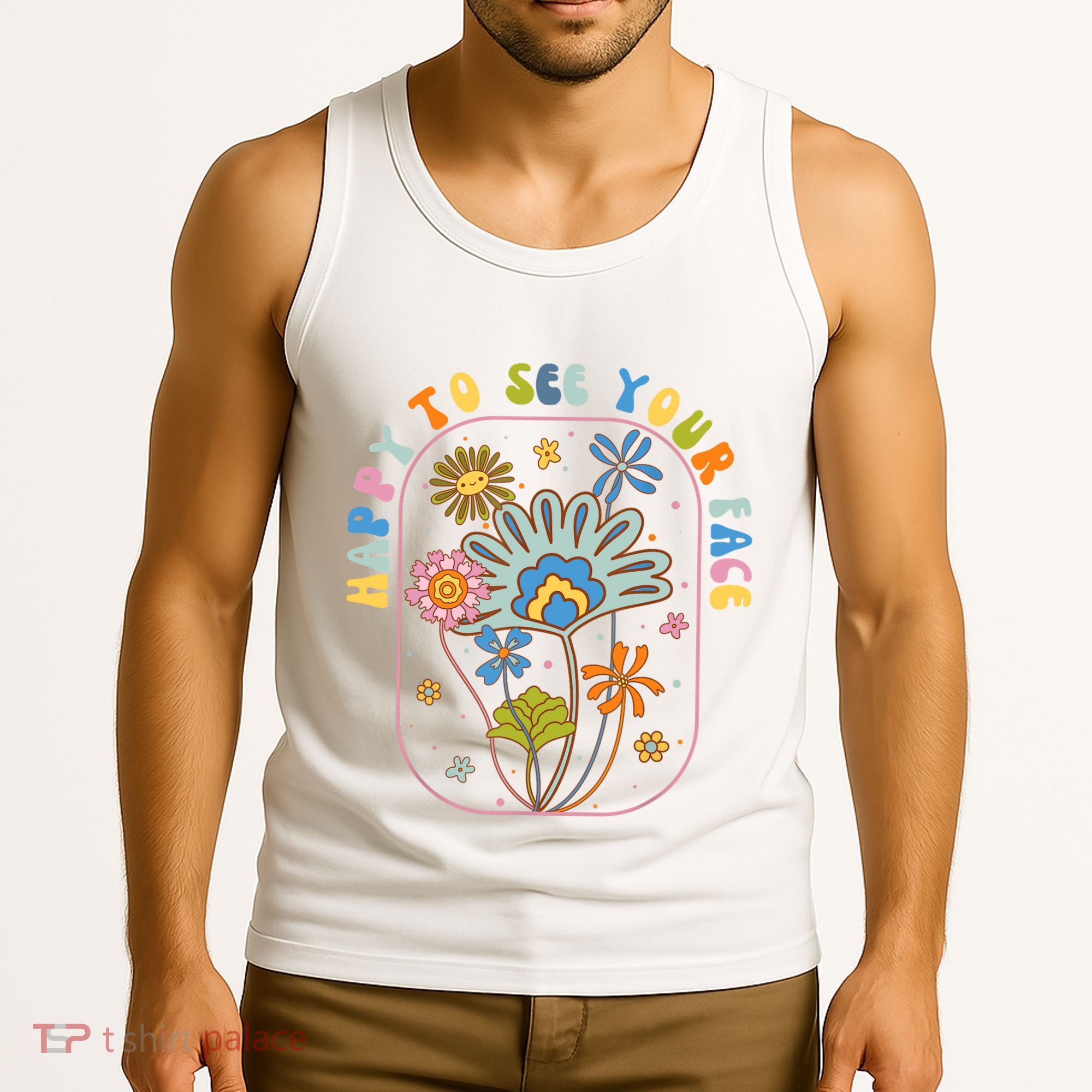 Happy To See Your Face Groovy Flowers Back To School Teacher Tank Top