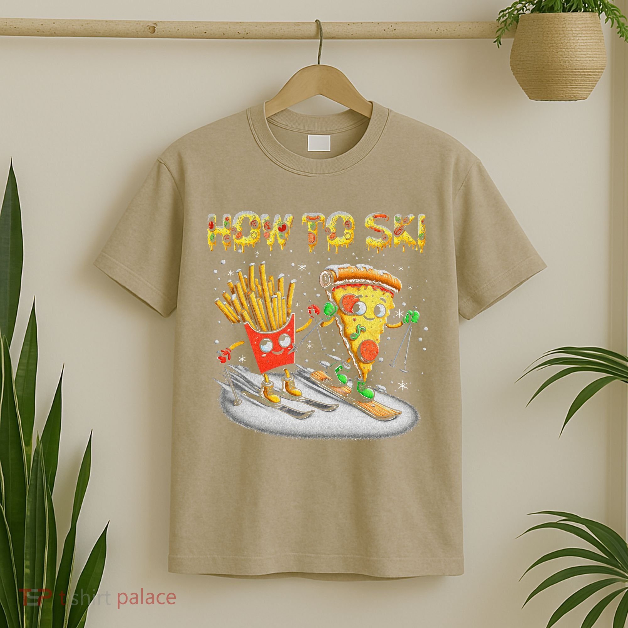 How To Ski Extreme Sport Pizza French Fries Skier Skiing Gift T-Shirt