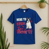 Here To Steal Hearts Funny French Bulldog Dog Valentines Day Funny Gift T-Shirt thumb 2