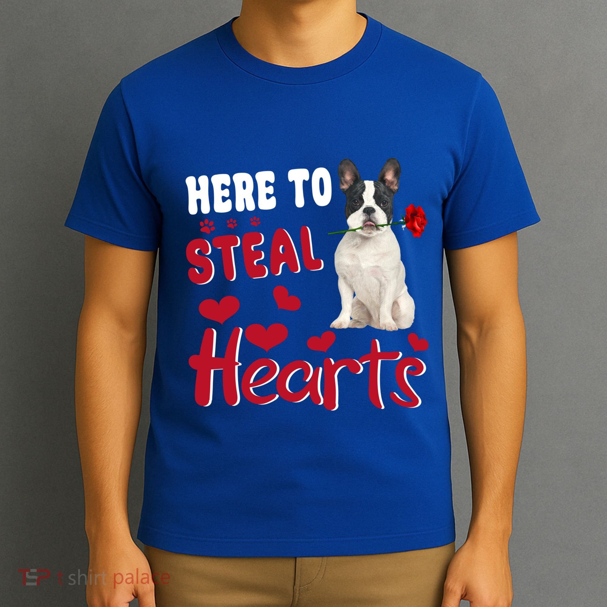 Here To Steal Hearts Funny French Bulldog Dog Valentines Day Funny Gift T-Shirt
