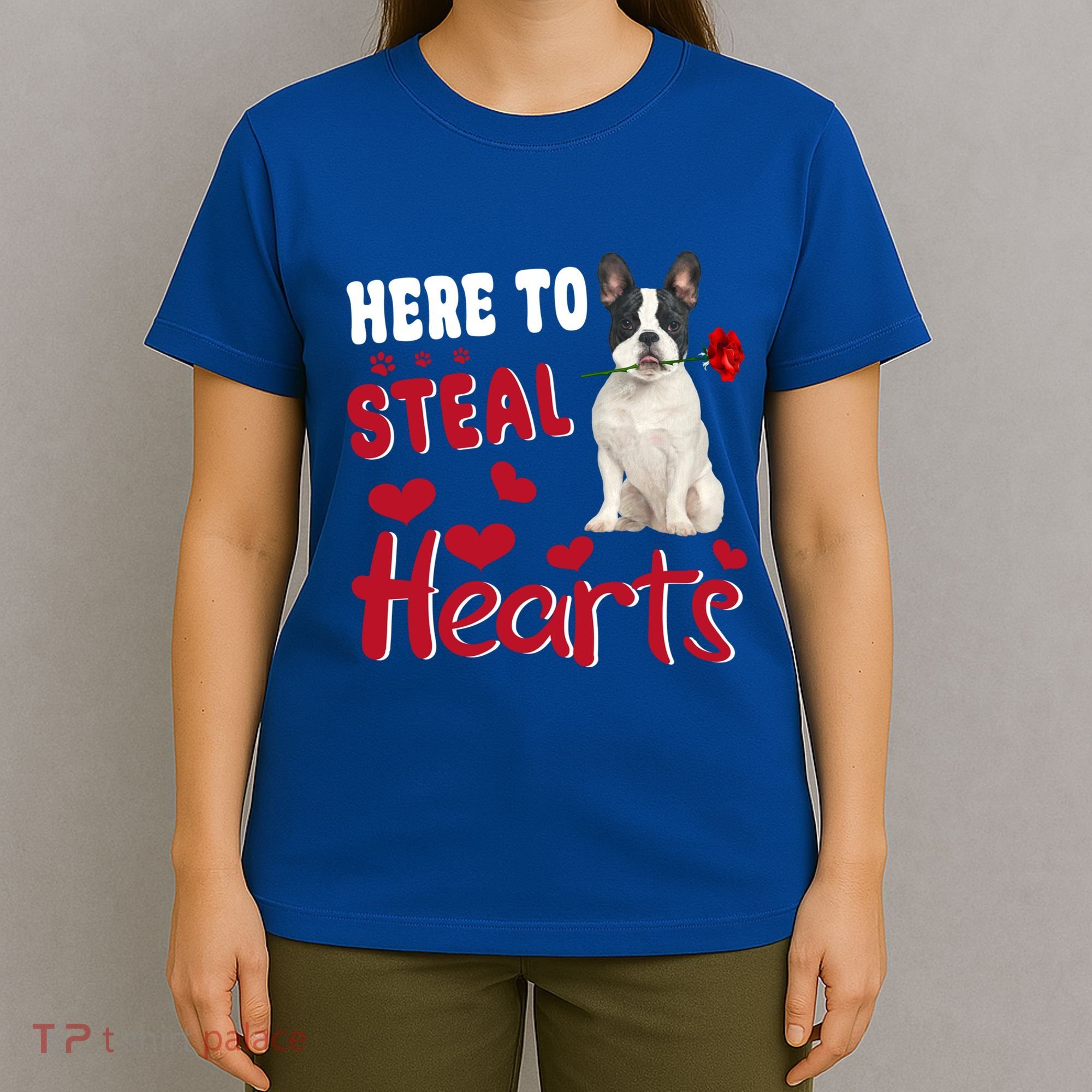 Here To Steal Hearts Funny French Bulldog Dog Valentines Day Funny Gift T-Shirt