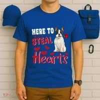 Here To Steal Hearts Funny French Bulldog Dog Valentines Day Funny Gift T-Shirt thumb 6