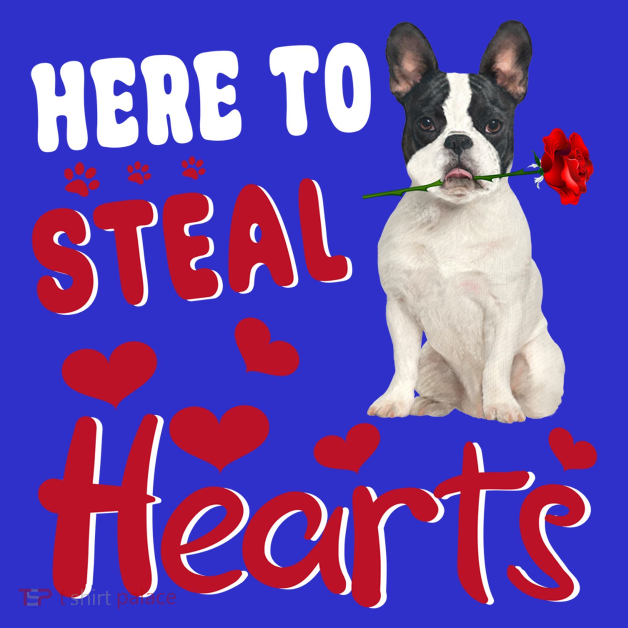 Here To Steal Hearts Funny French Bulldog Dog Valentines Day Funny Gift T-Shirt