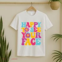 Happy To See Your Face Retro Groovy Back To School Teacher T-Shirt thumb 2