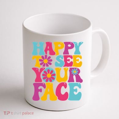 Happy To See Your Face Retro Groovy Back To School Teacher Coffee Mug back