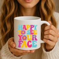 Happy To See Your Face Retro Groovy Back To School Teacher Coffee Mug thumb 3