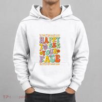 Happy To See Your Face Retro Groovy Back To School Teacher Hoodie thumb 0