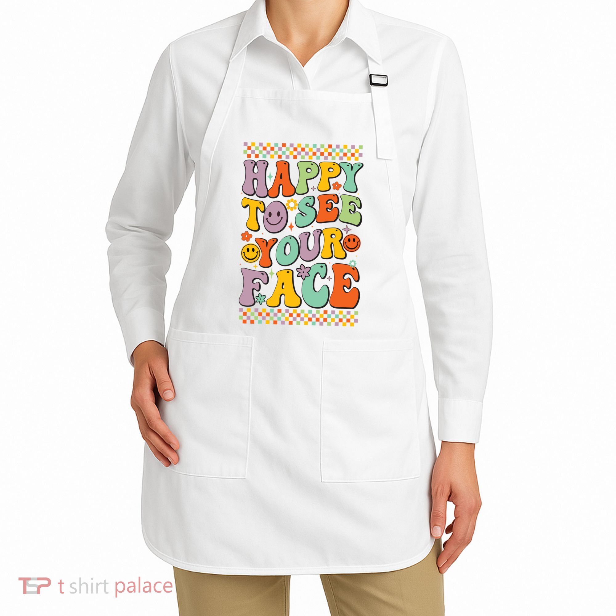 Happy To See Your Face Retro Groovy Back To School Teacher Apron