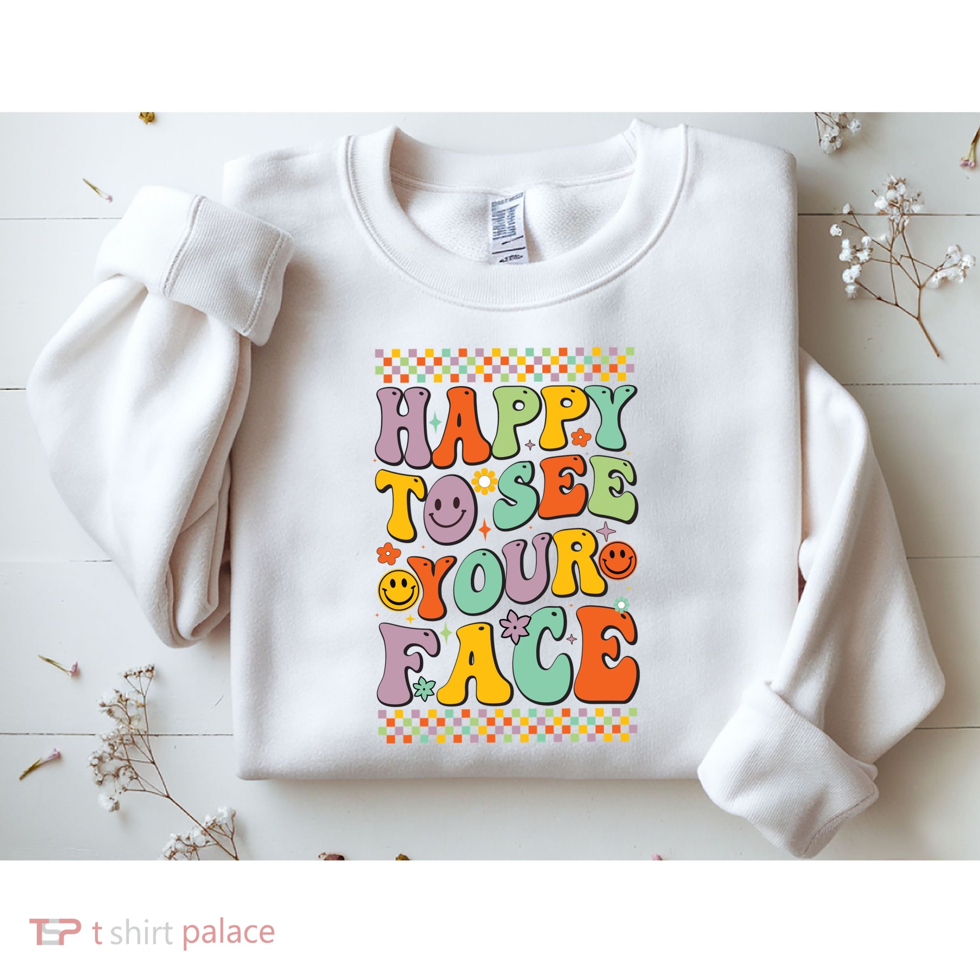 Happy To See Your Face Retro Groovy Back To School Teacher Sweatshirt