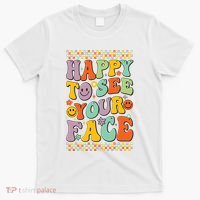 Happy To See Your Face Retro Groovy Back To School Teacher T-Shirt thumb 0