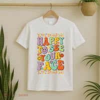 Happy To See Your Face Retro Groovy Back To School Teacher T-Shirt thumb 2