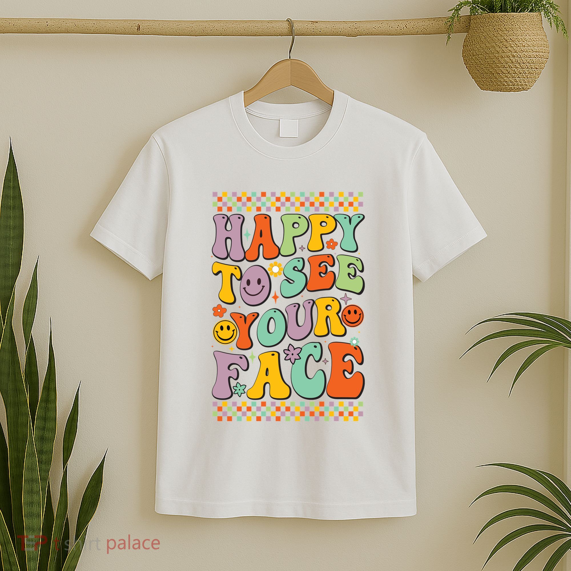 Happy To See Your Face Retro Groovy Back To School Teacher T-Shirt