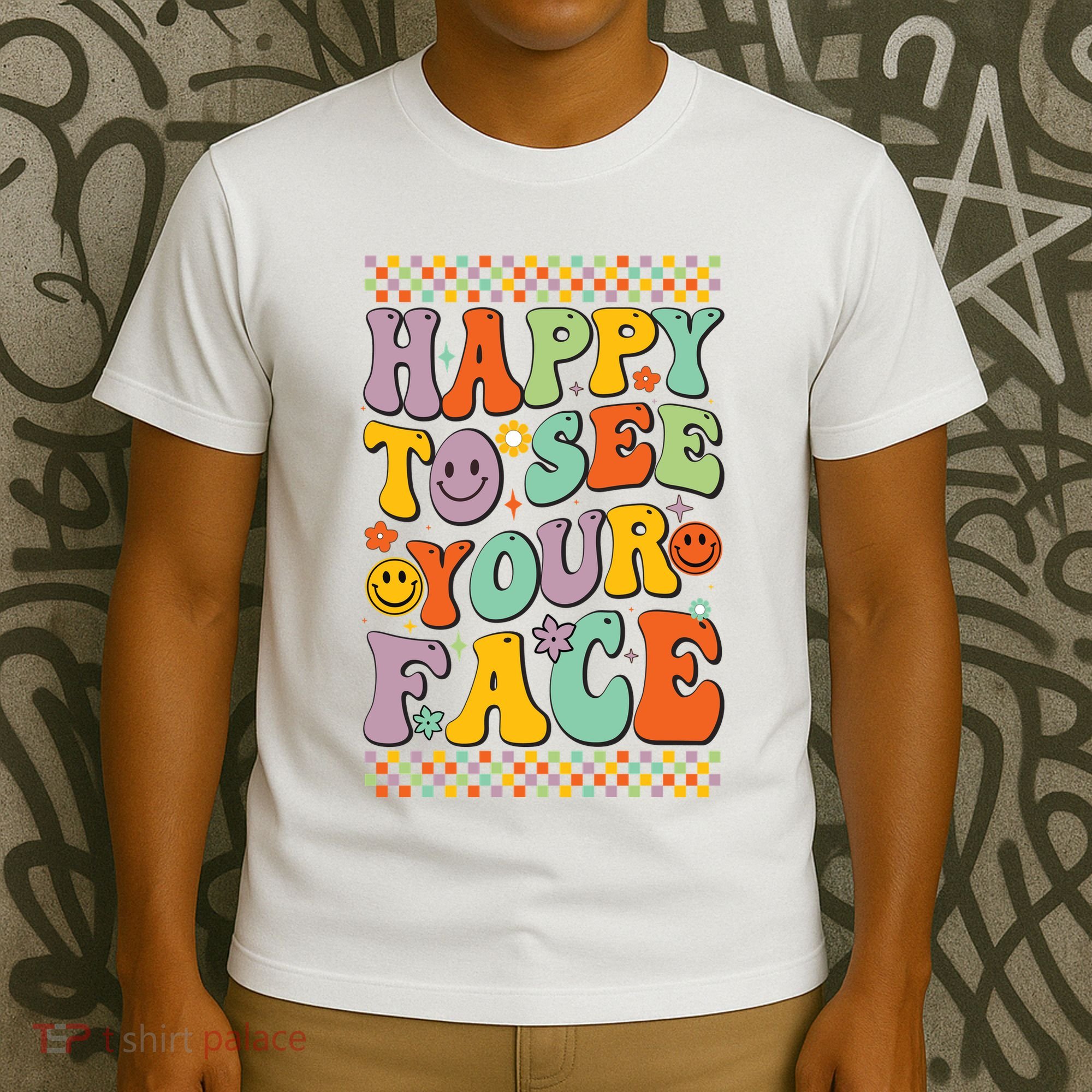 Happy To See Your Face Retro Groovy Back To School Teacher T-Shirt